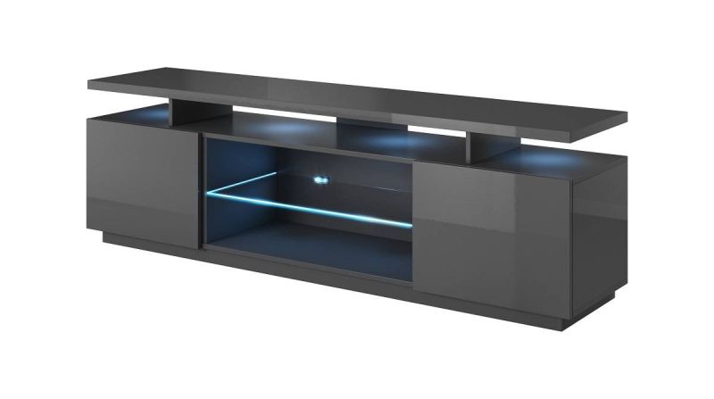 Modernistický RTV stolík 180 2D, grafit lesk-grafit lesk