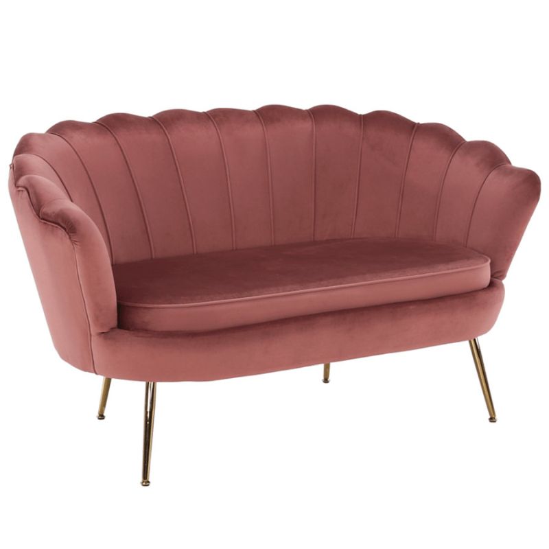 Lavica v štýle Art-deco, ružová Velvet látka-gold chróm-zlatý