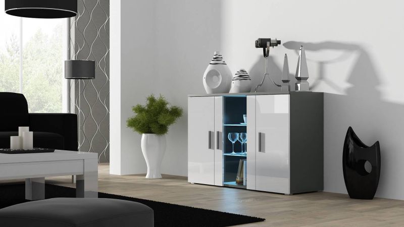 Luxusná komoda S7 sivý mat-biely lesk