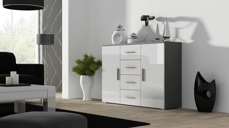 Luxusná kombinovaná komoda S8 sivý mat-biely lesk
