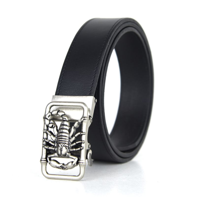 Opasok z pravej kože s automatickou prackou OLD SILVER SCORPION Čierna