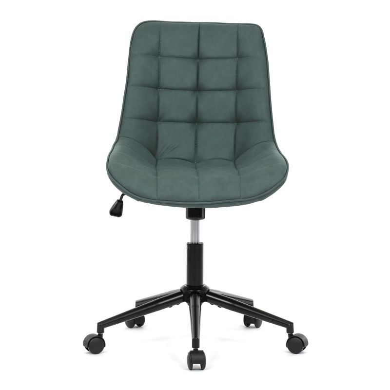 Stolička kancelárska, zelená látka v dekore brúsenej kože, čierny kovový kríž