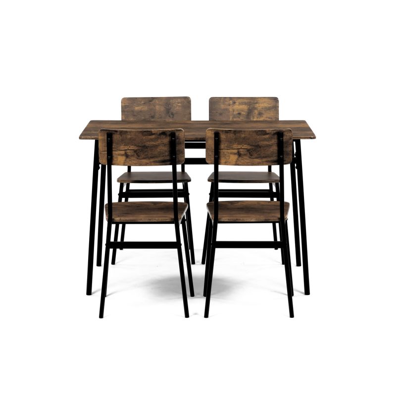 Jedálenský set 1 + 4, MDF dekor staré drevo, kovová podnož čierny matný lak