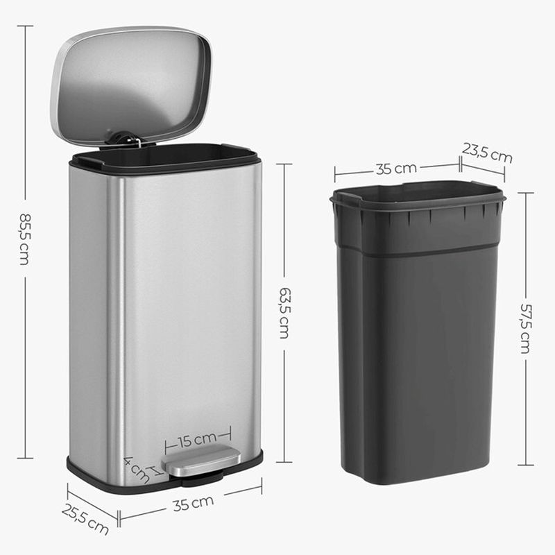 Kôš na odpadky, kovový, strieborný – 30 l