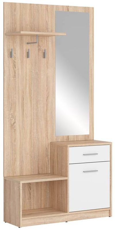 Predsieňová zostava, dub sonoma, biela, so zrkadlom