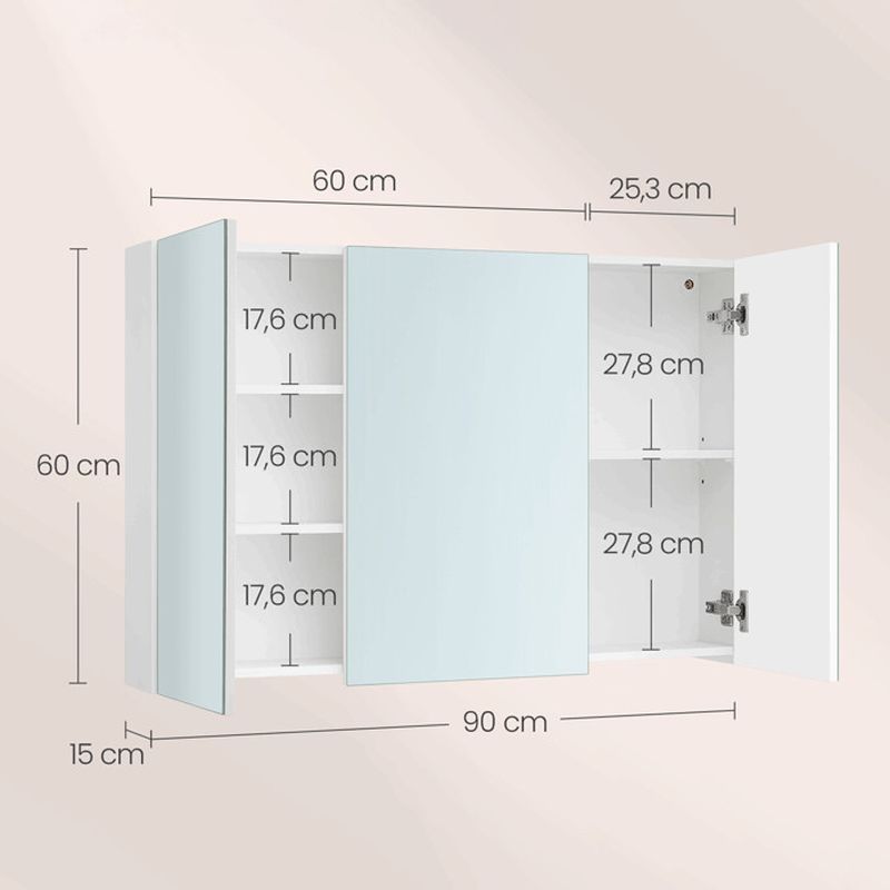 Kúpeľňová zrkadlová skrinka, MDF biela, 3x dvierka