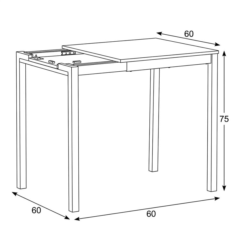 Rozkladací jedálenský stôl, dub, 60–90 cm, s kovovými nohami