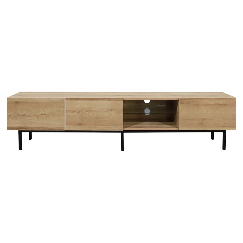 Moderný TV stolík, dub, čierny, 175cm, s kovovými nožičkami