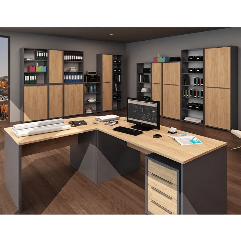 Moderný PC stôl z kvalitnej DTD, grafit/dub artisan, 100cm