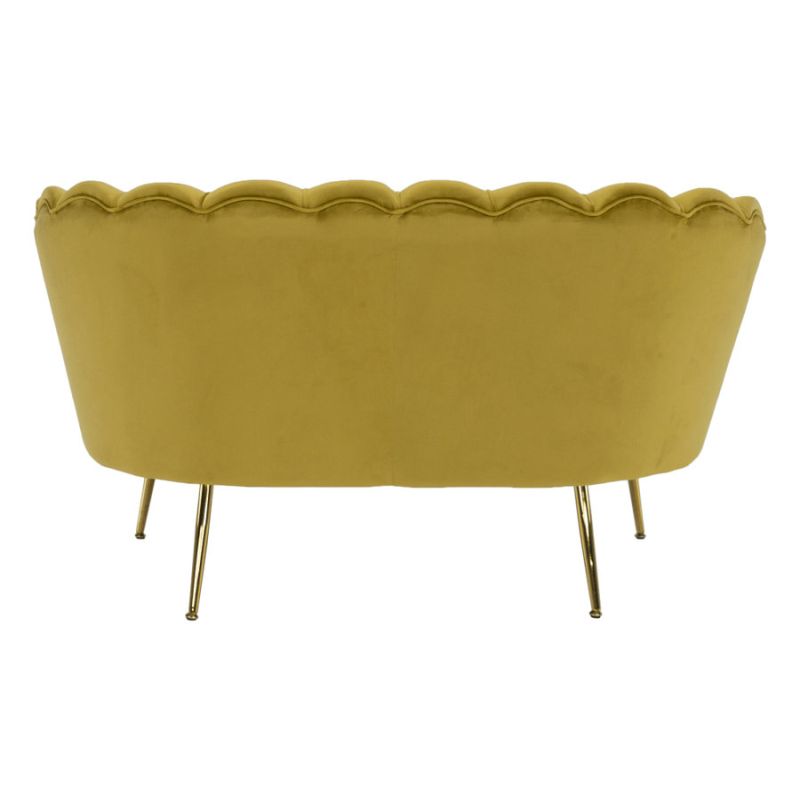 Lavica v štýle Art-deco, horčicová Velvet látka-gold chróm-zlatý