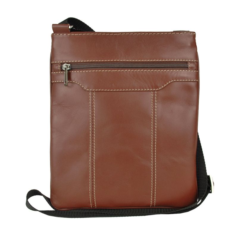 Crossbody kožená taška s dekoračným prešívaním v hnedej farbe