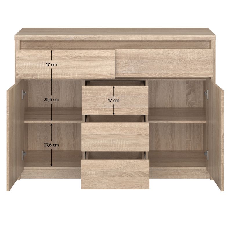 Komoda dvojdverová 5x šuplík, Dub sonoma