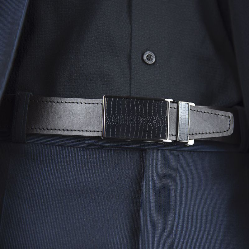 Kožený opasok s automatickou prackou BLACK CROCO - Tmavo hnedá