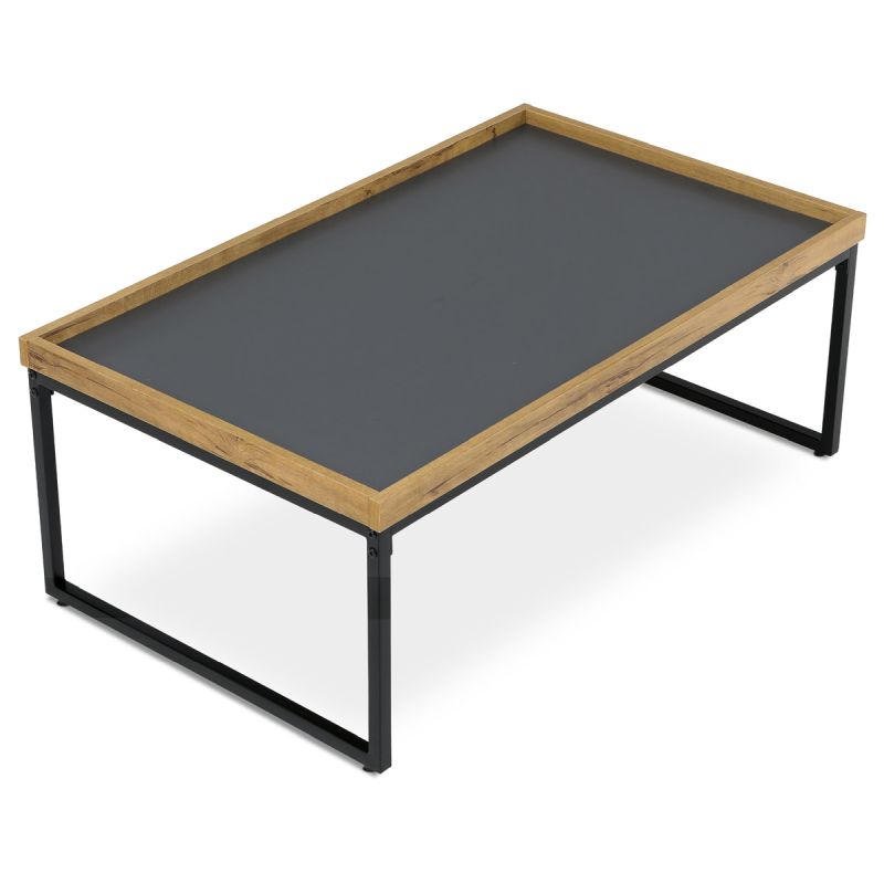 Konferenčný stolík, doska šedá s dekoratívnou hranou divoký dub, 100x60