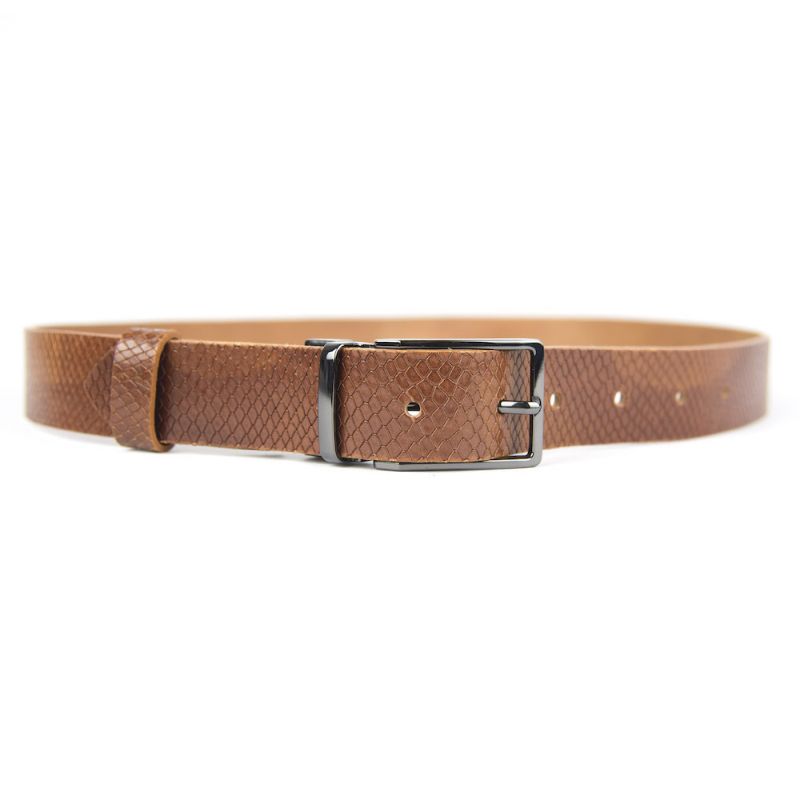 Kožený opasok s dezénom MODERN PEARL, šírka 3.3cm, SNAKE dezén - tmavo hnedá