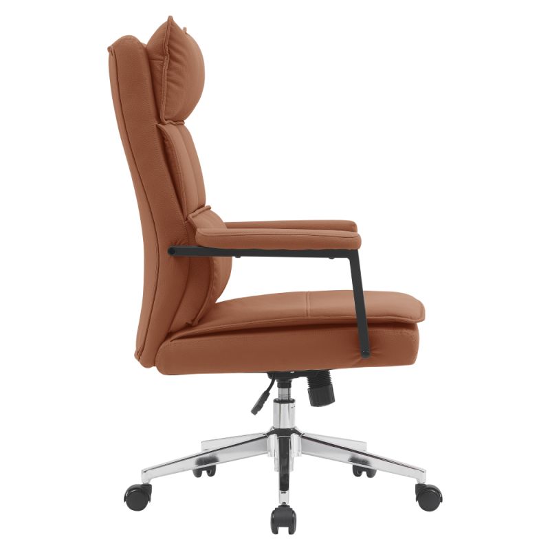 Elegantné kreslo do kancelárie, hnedá camel ekokoža, chróm