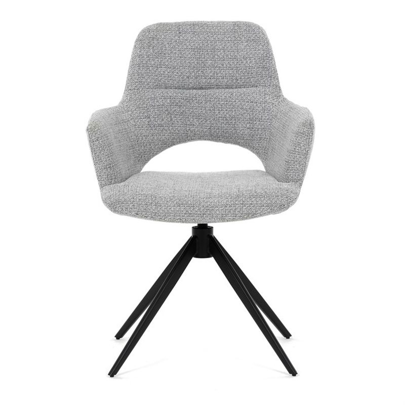 Elegantná jedálenská stolička v sivej farbe, čierny kov