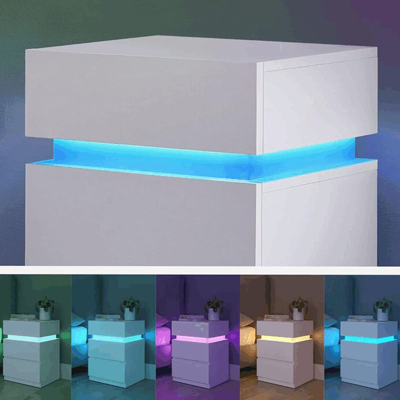 Nočný stolík 40x35x55 cm, MDF biela s LED osvetlením