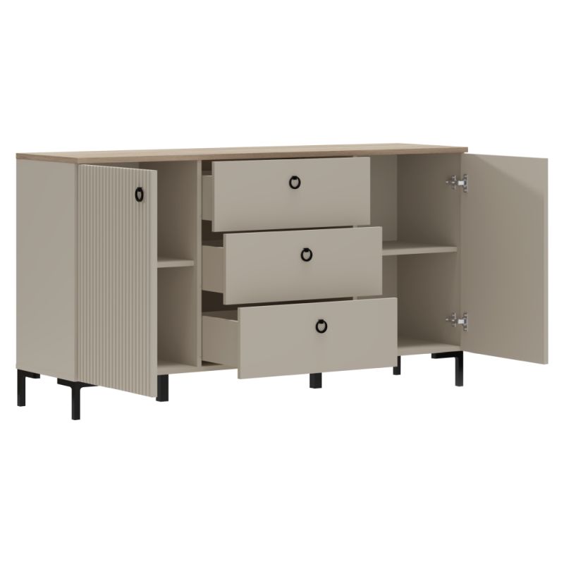Komoda 2D3S, sivohnedá Taupe, dub silverjack, kombinovaná