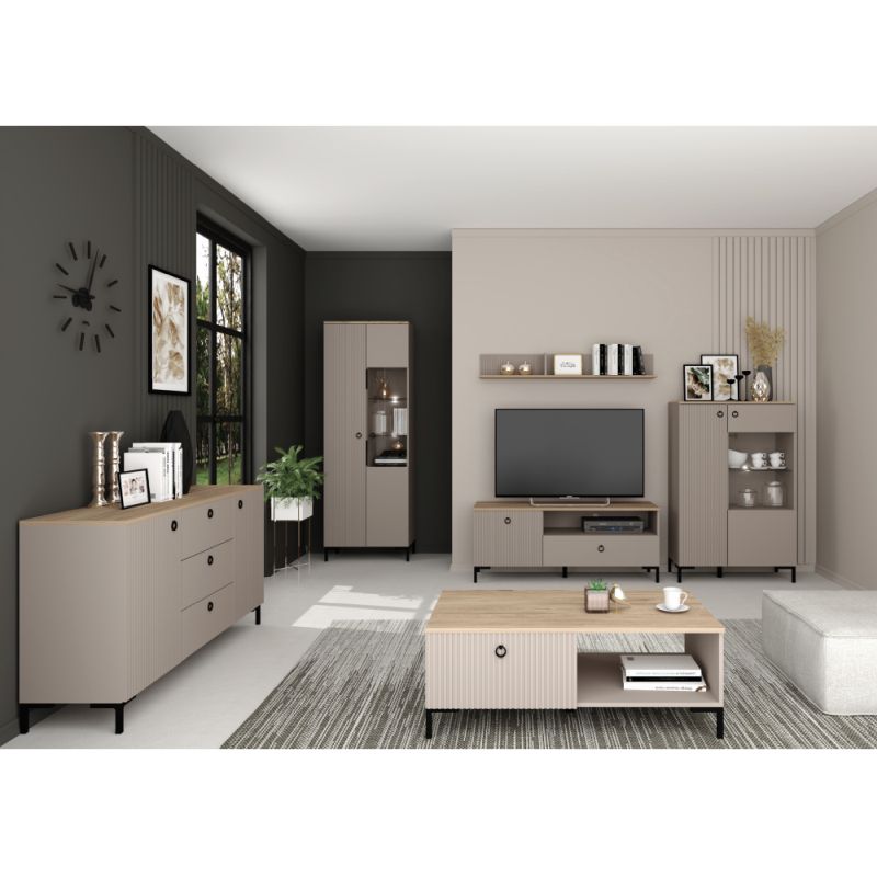 Dizajnová závesná polica, 135cm, sivohnedá Taupe, dub silverjack