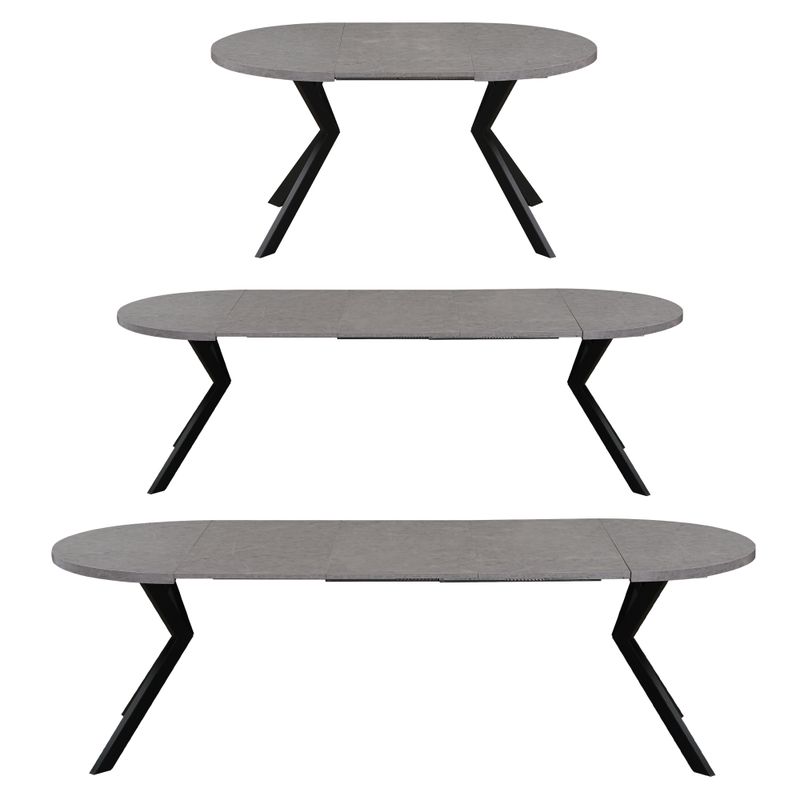 Okrúhly jedálenský rozkladací stôl, 100cm, betón svetlý, čierny