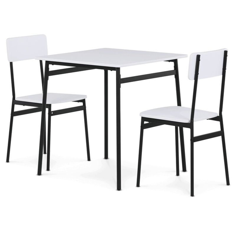 Jedálenský set 1+2, MDF biely, kovová podnož čierny matný lak
