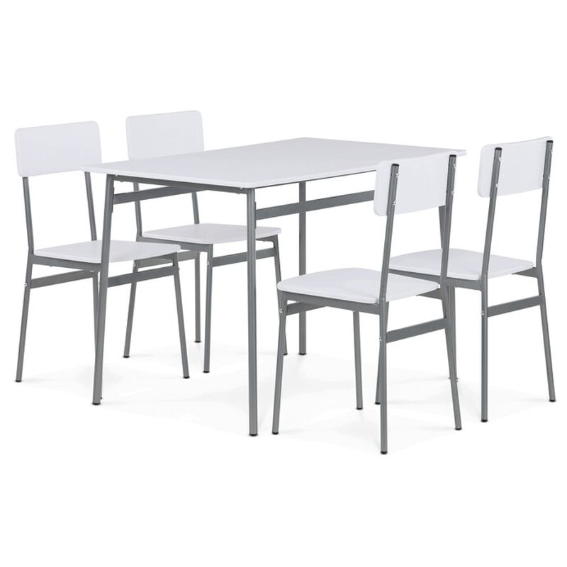 Jedálenský set 1+4, MDF dekor biely, kovová podnož