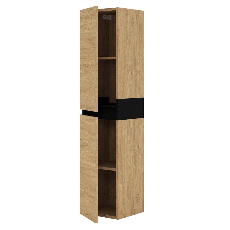 Vysoká skrinka do kúpelne, 30cm, dub zlatý, čierna