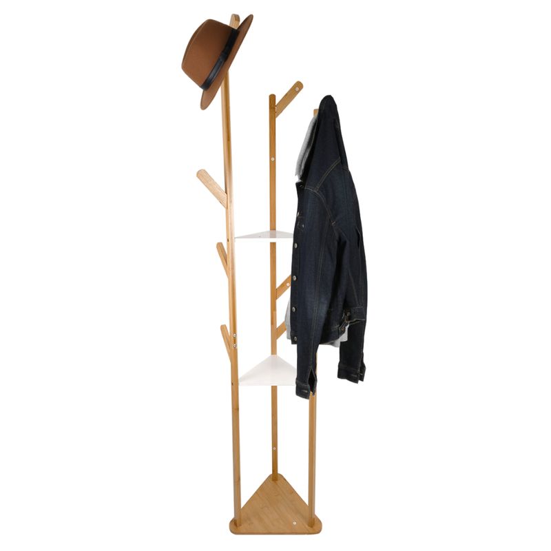 Vešiak s policami, 167cm, biely, bambus