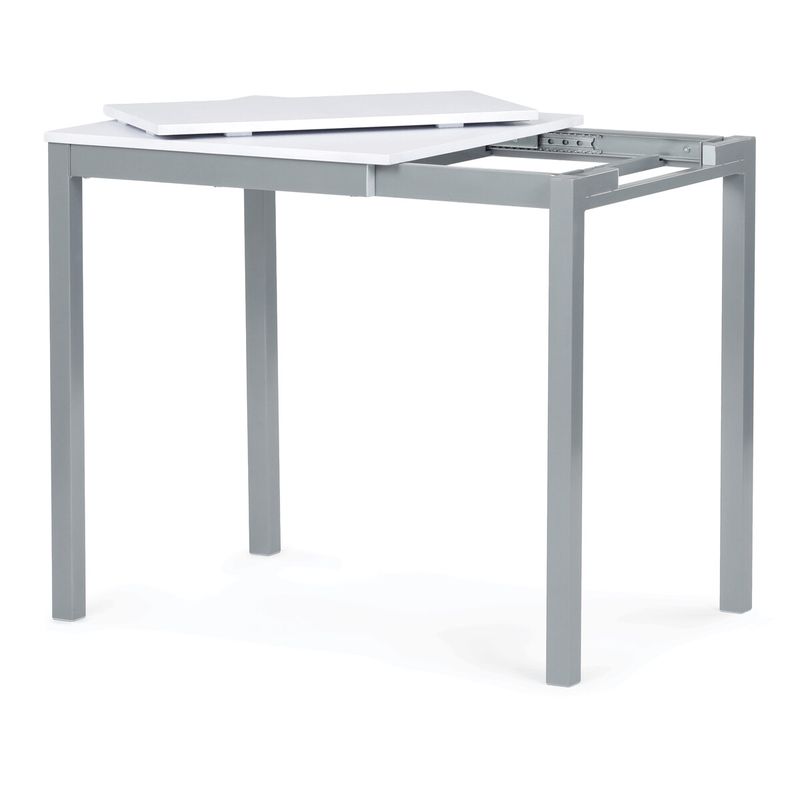 Rozkladací jedálenský stôl, biely, 60–90 cm, s kovovými nohami