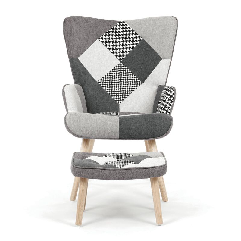Relaxačné kreslo ušiak s taburetom, viacfarebná patchwork látka