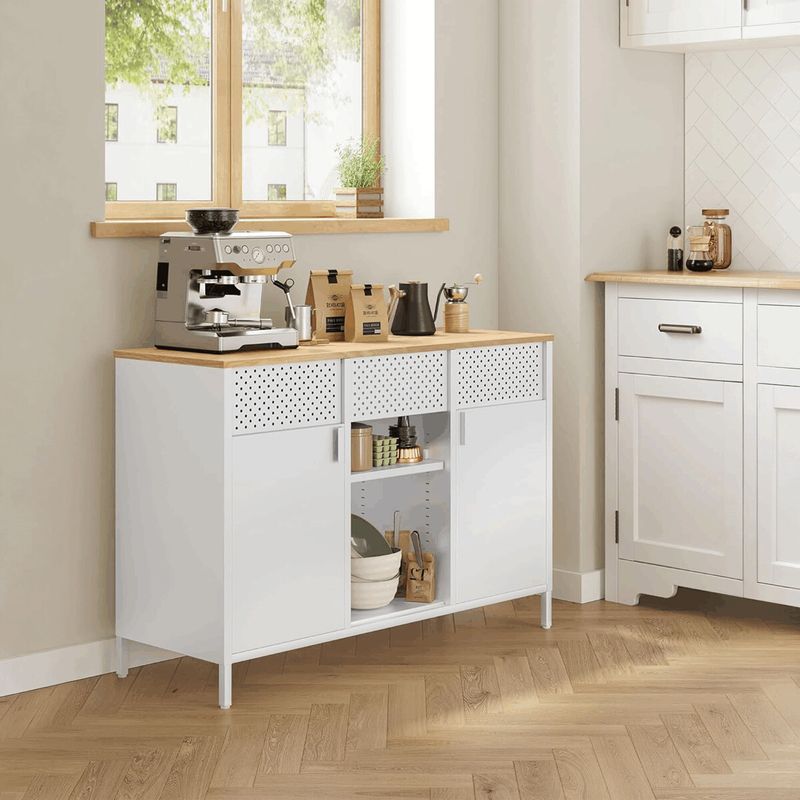 Moderná kovová komoda, biela s MDF doskou, 110 cm