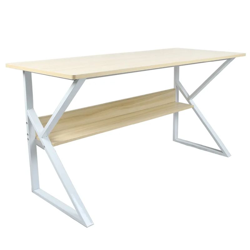 Písací stôl s policou, dub prírodný/biela, 140 cm