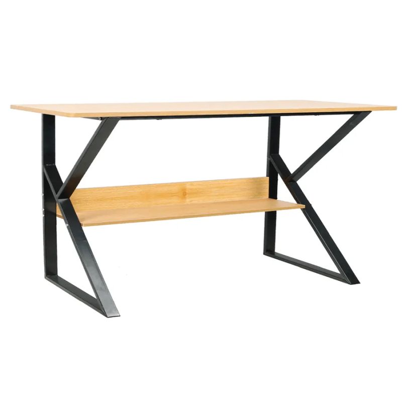 Písací stôl s policou, buk/čierna, 140 cm