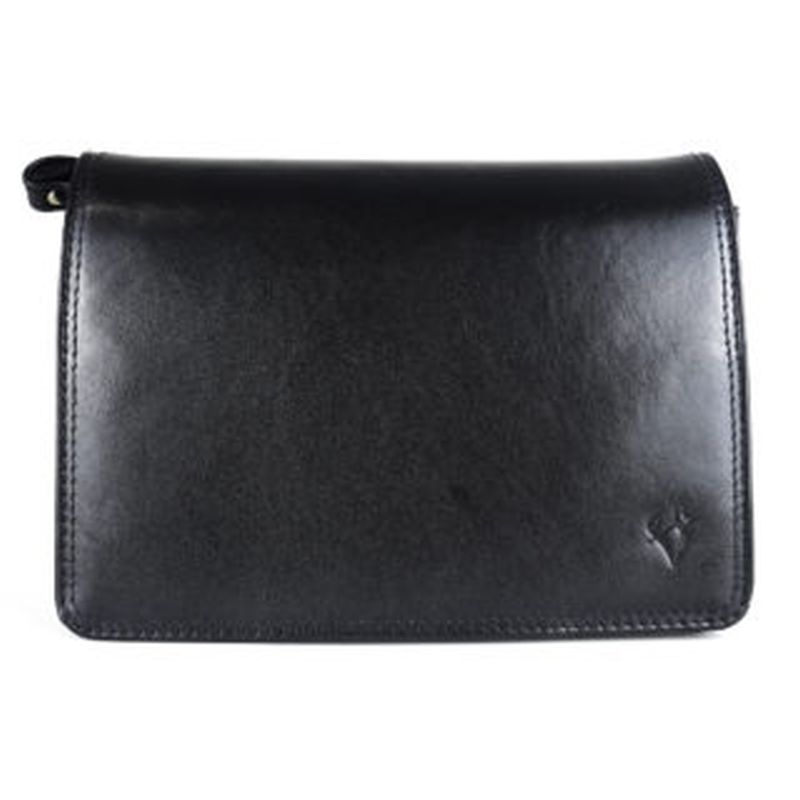 Crossbody kožená kabelka, čierna, uzatváranie - magnet
