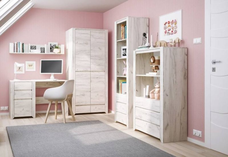 Komoda so šiestimi zásuvkami a dvomi dvierkami dub white craft