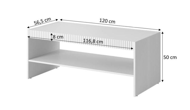 Moderný konferenčný stolík s policou, biely mat