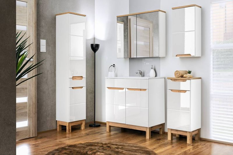 Kúpeľňová skrinka 800 biela/biely vysoký lesk