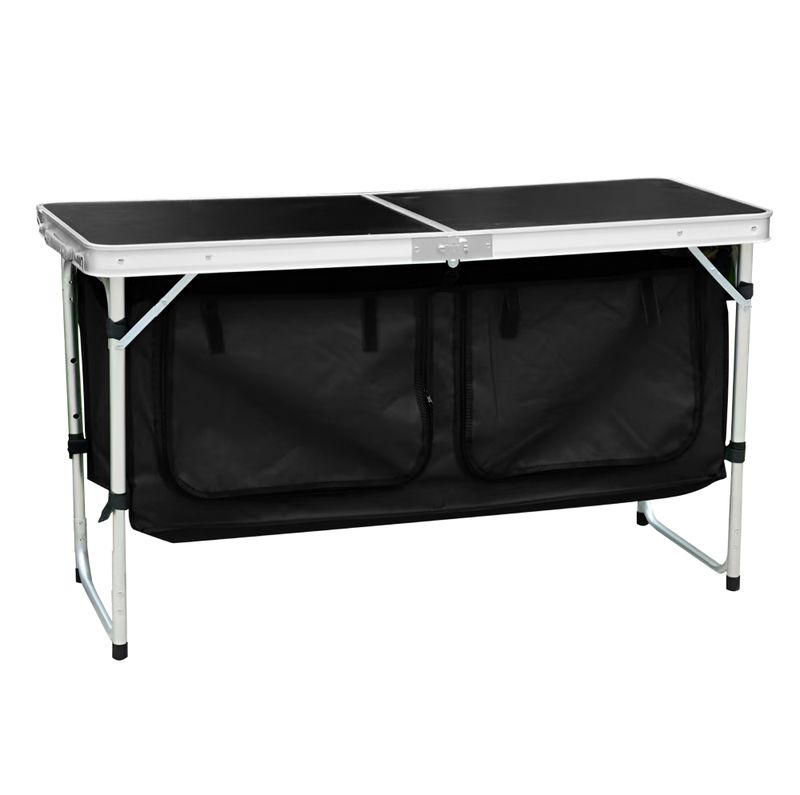 Skladací kempingový stôl s organizérom, 120 cm, hliník-MDF