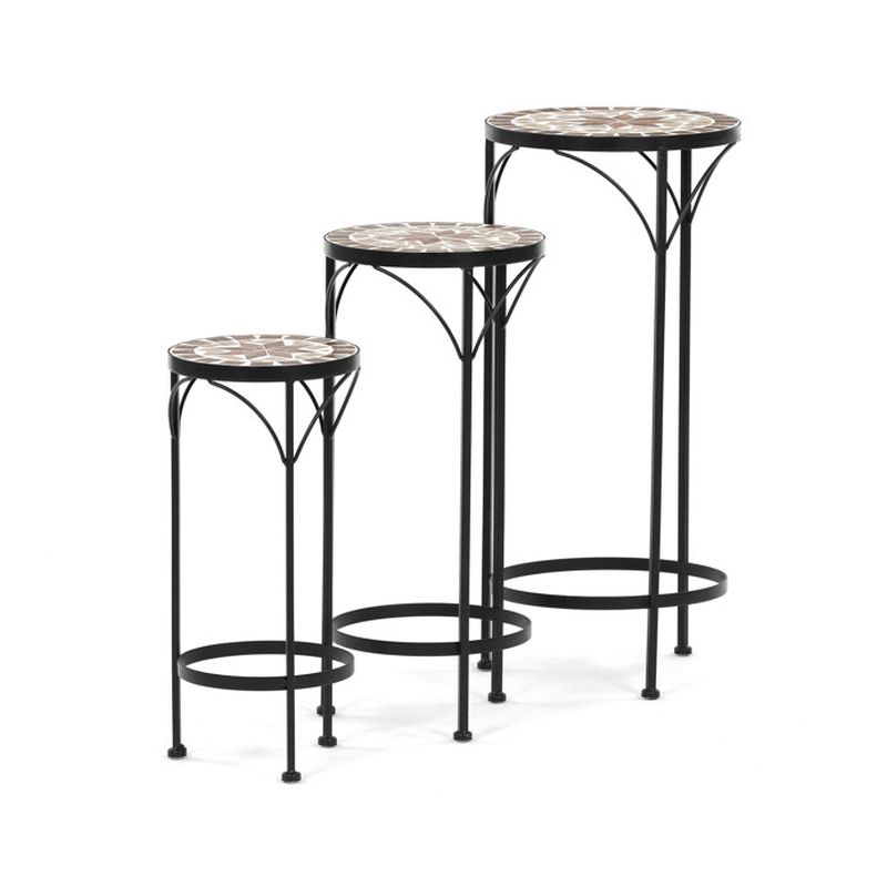 Set 3 stojanov na kvety, s keramickou mozaikou, béžový