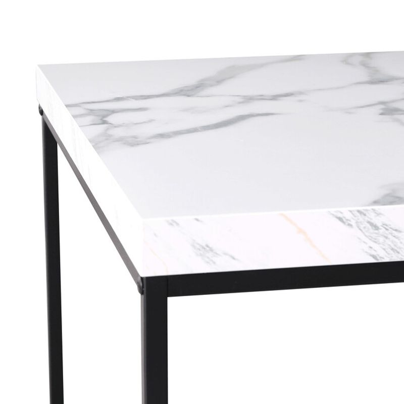 Konferenčný stolík 110x60cm, MDF biely mramor, čierna podnož