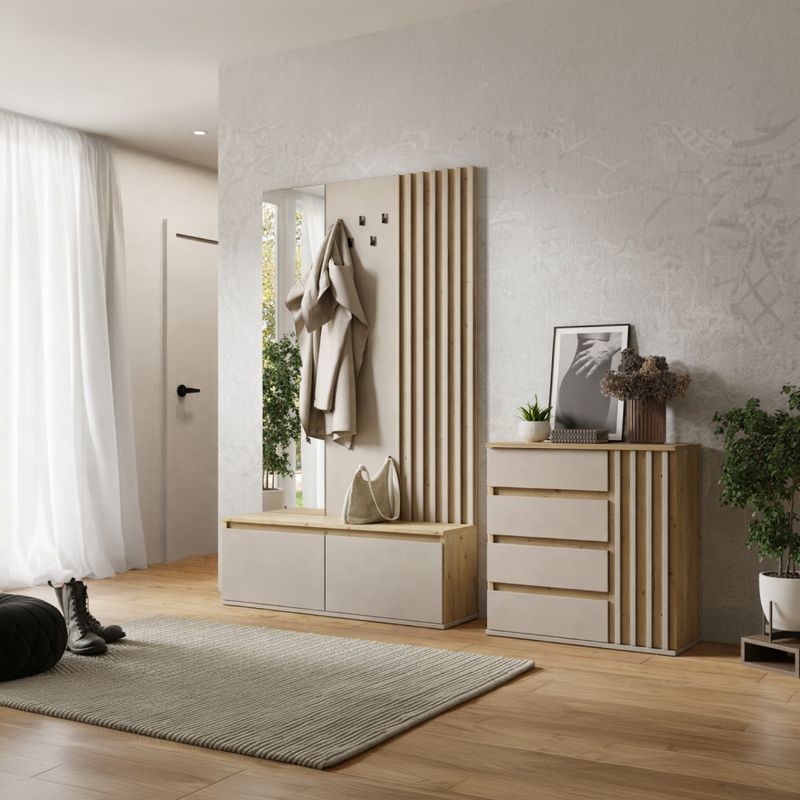 Predsieňová zostava so zrkadlom, kašmír-dub artisan