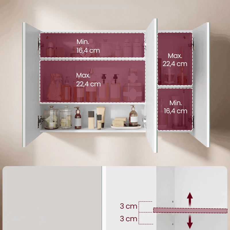 Kúpeľňová zrkadlová skrinka, MDF biela, 3x dvierka