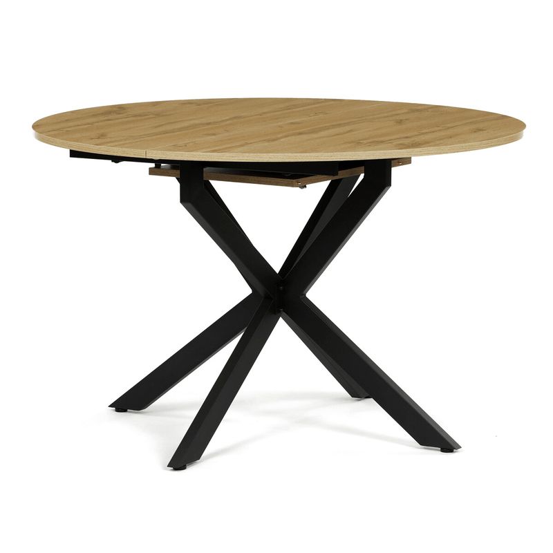 Rozkladací jedálenský stôl, dub, 120–160cm, s čiernou kovovou podnožou