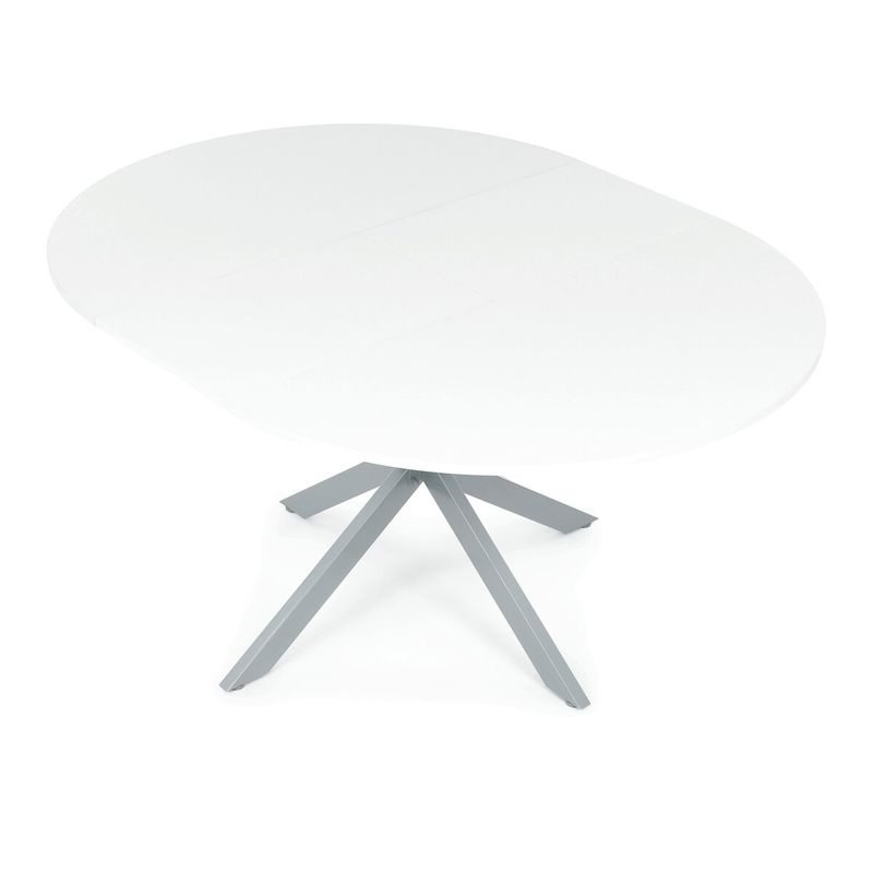 Rozkladací jedálenský stôl, biely, 120–160cm, s kovovou podnožou