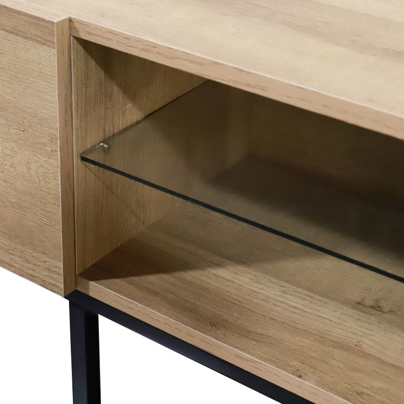 Moderný TV stolík, dub, čierny, 175cm, s kovovými nožičkami