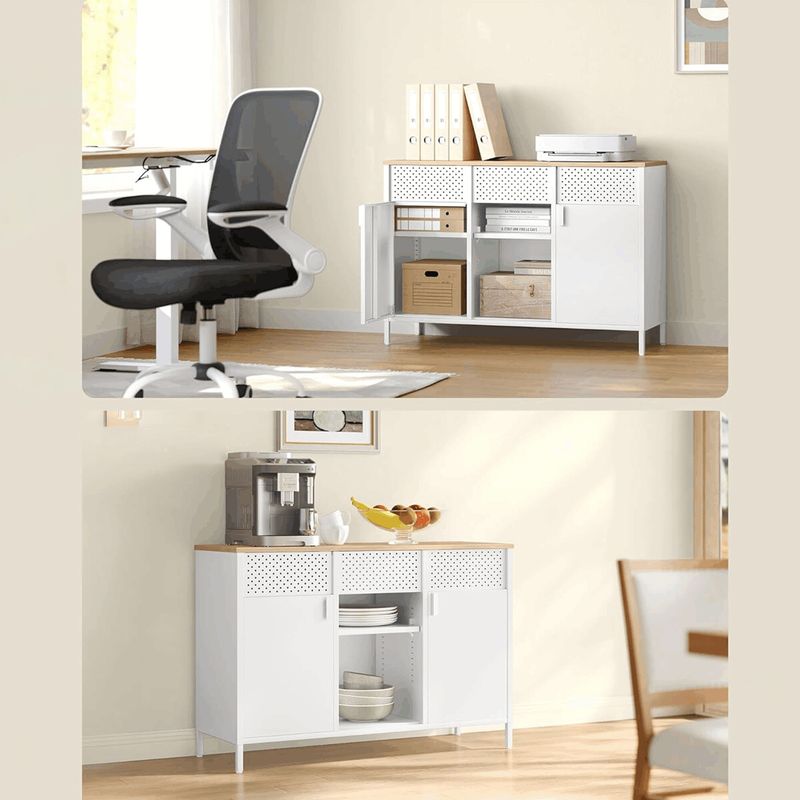 Moderná kovová komoda, biela s MDF doskou, 110 cm