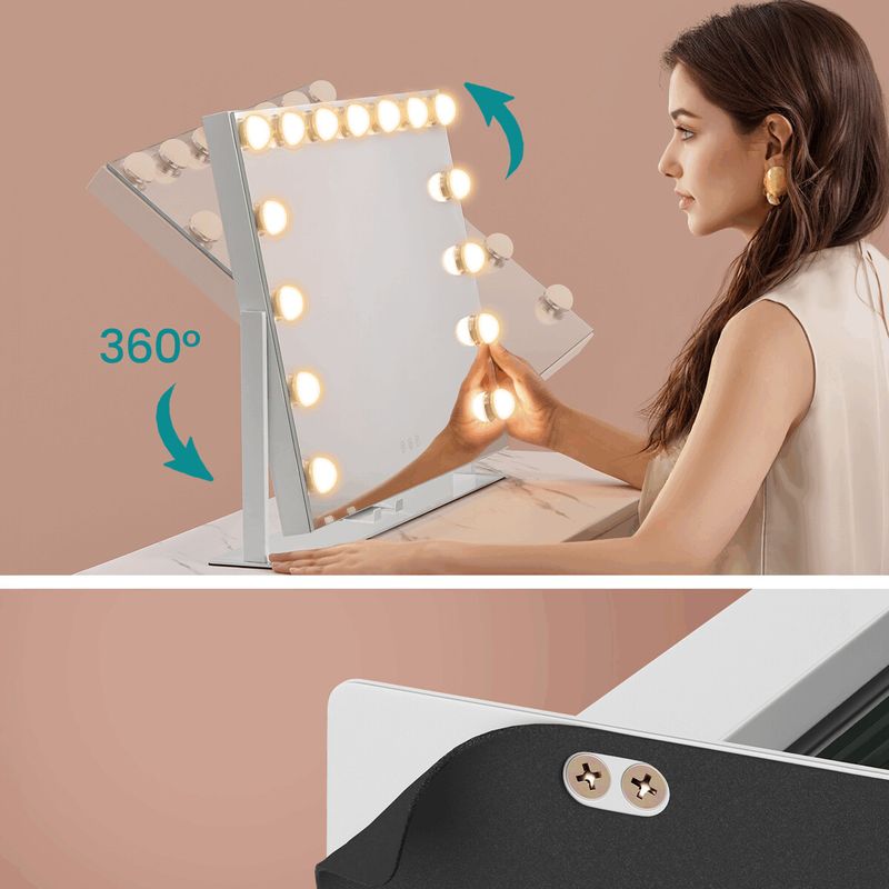 Kozmetické zrkadlo s LED osvetlením, biele, 62,5 × 45,8 cm