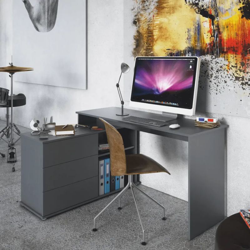 Univerzálny rohový PC stôl so šuplíkmi, grafit