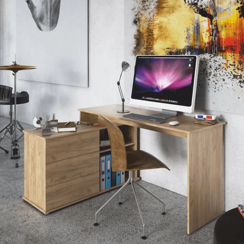 Univerzálny rohový PC stôl so šuplíkmi, dub artisan
